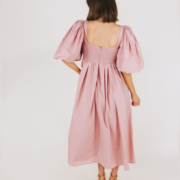 One Loved Babe "Change Of Heart" Blush Smocked Empire Puff Sleeve Midi Dress - Picture 2 of 7